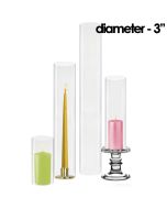 Our various Glass Hurricanes Chimney Tube Shades size  are showcased alongside both votive candles or standard taper candles atop our glass candle holders