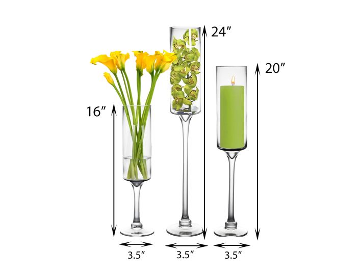 Vntage Par of Clear Glass Long Stem Candlestck Holders ~ Elegant Holday Table Centerpece