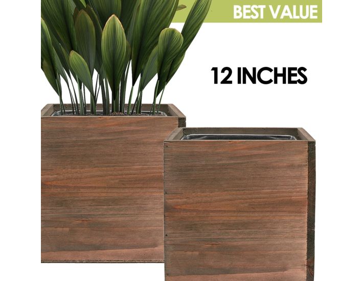 希少 large wooden pot 12 Inch Cube Natural Wood Garden Planters | Pack of 2