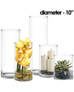 10 inches diameter glass cylinder vases