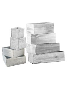 White Wash Wood Planter Box w/ Plastic Liner (Multiple Size Options), Pack of 6 Pcs