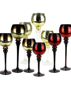 glass mercury long stem candle holder crackled and etched
