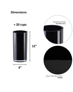 Black Glass Cylinder Vase Set of 3, D-6" x H-12", 16", 20" 