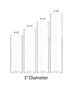 3" Wide Glass Cylinder Bud Vase, H-8",10",12",14",16" (Pack of 24 pcs)