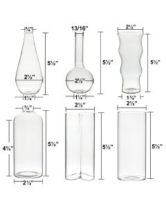 6 pcs of different shapes of glass mini vases