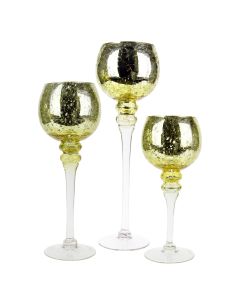 glass mercury long stem candle holder crackled and etched