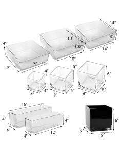 Square Clear Glass vases - size 4"x4", 5"x5", 6"x6", 7"x9", 10"x10", 14"x14" 