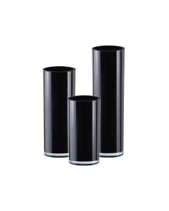 Black Glass Cylinder Vase Set of 3, D-6" x H-12", 16", 20" 