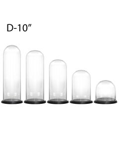 Diameter 10" glass dome cloches with black wood base have multiple height -11",16",20",25",29"