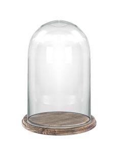 Glass Dome H-16" D-11" Cloche Bell Showcase Display w/ Burnt Brown Wood Base (Multiple Packing)-Pack of 1