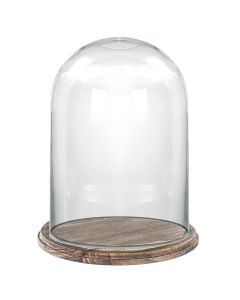 Glass Dome Cloche H-16" D-12" Cover Burnt Wood Base (Multiple Packing)