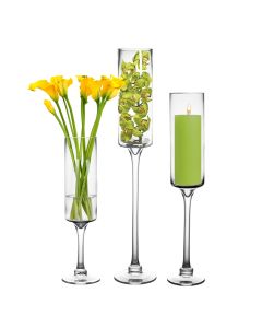 long stem glass pedestal candle holder 24, 20, 16 inches