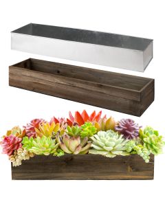 4 inch Wood Rectangle Planter Box w/ Zinc Liner Natural