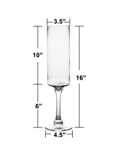 Glass Pedestal Stem Slim Open Candle Holders. H-16", 20" and 24", Pack of 6 pcs-16 in-Pack of 6