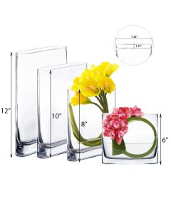 Glass Book Vase, Rectangle Round Edge Oval Vase, H-6"/8"/10"/12" x W-1.75" x L-7", Pack of 6 pcs
