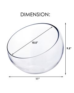 Glass Slant Cut Bowl. H-11" D-12" Tilted Bowl Terrarium