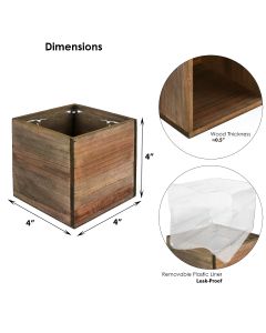 Wood Cube Planter Box w/ Plastic Liner H-4", 5" (Multiple Packing)-4" x 4"-Pack of 48