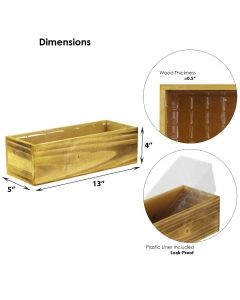 Wood Rectangle Unfinished Planter Box w/ Plastic Liner H-4" Open-17" x 5" 