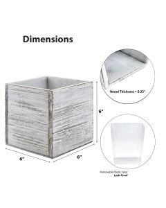 white wash 6 inches wood cube planter