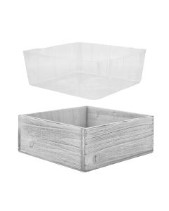 White Wash square wood planter box