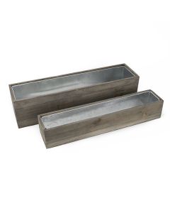 Wood Rectangle Planter Box w/ Zinc Liner Natural