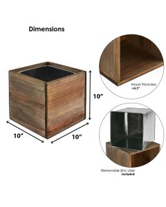10 inch wooden planter box with zinc liner
