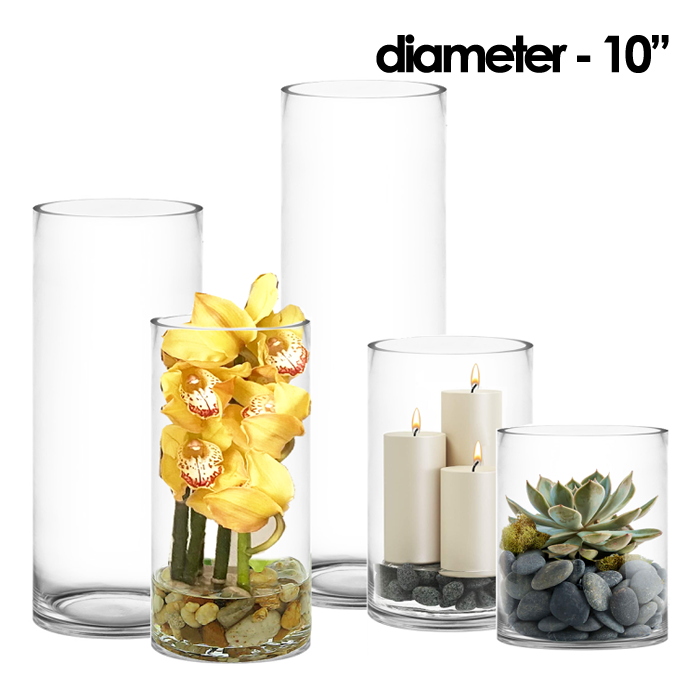 10 inches diameter glass cylinder vases