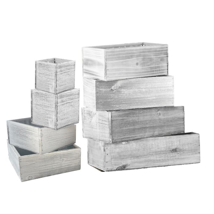 White Wash Wood Planter Box w/ Plastic Liner (Multiple Size Options), Pack of 6 Pcs