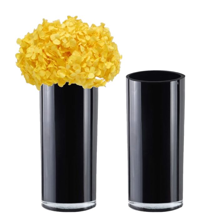 Black glass cylinder vases