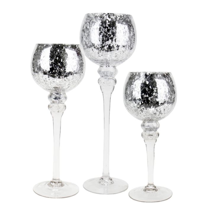 long stemmed mercury glass candle holder