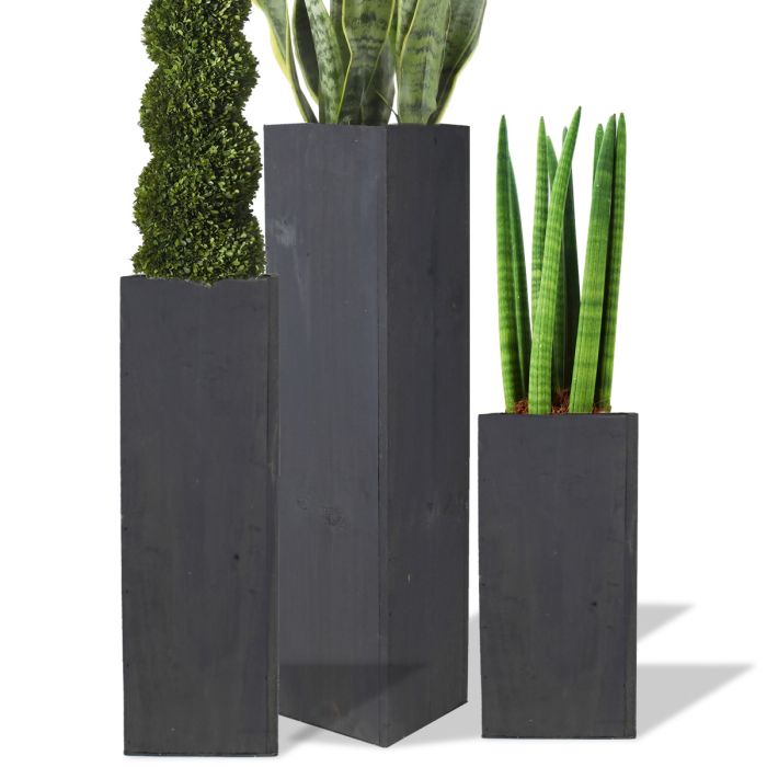 Wood Planter Metal Liner Brown Gray. H-10", 15" and 20" (Multiple Packing)