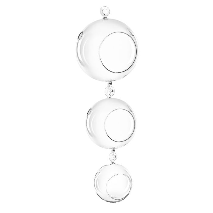 Set of 3 Hanging Glass Orb Tea Light Candle Holder, Pack of 12 Sets (Multiple Sizes)