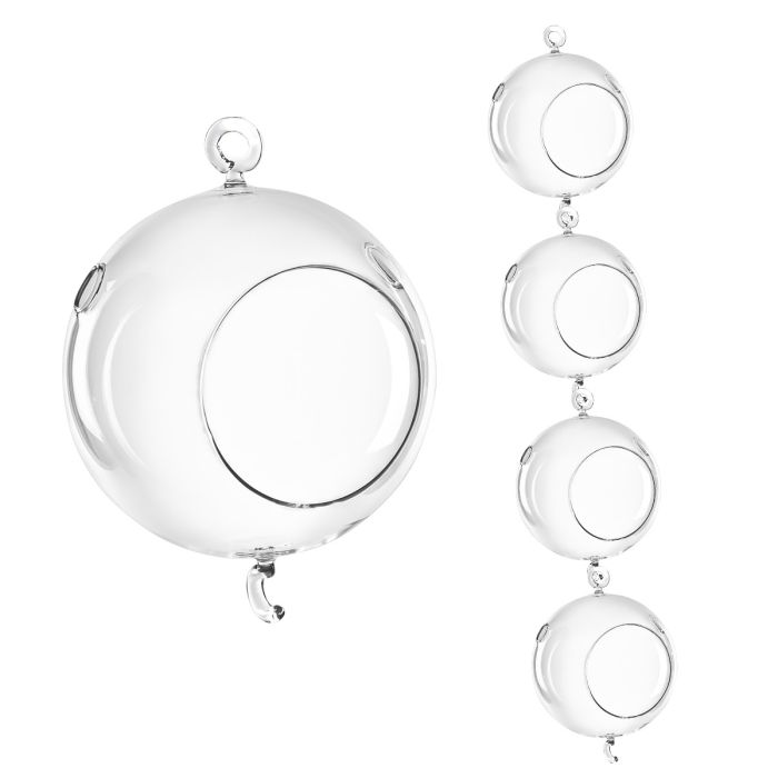 5" Hanging Glass Tea Light Candle Holder, Double Hooks (Multiple Packing)