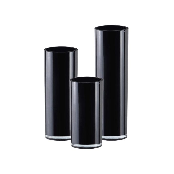 Black Glass Cylinder Vase Set of 3, D-6" x H-12", 16", 20" 