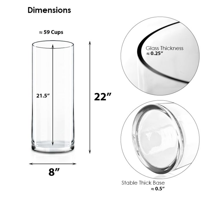22 x 8 inch Cylinder Glass Floor Vase | Set of 4