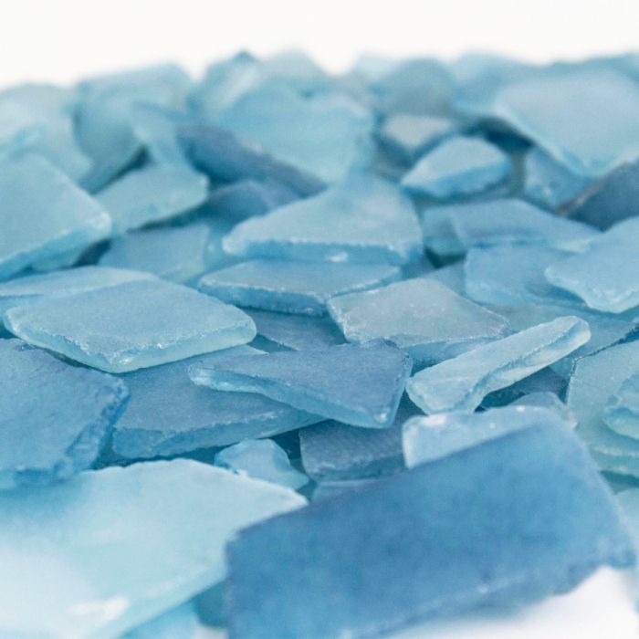 25 lbs Sea Glass Flat Vase Filler Frosted Blue 0.25" - 2.8" (Multiple Packing)