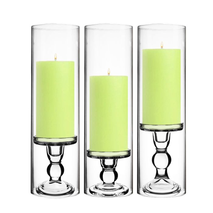 Glass Candle Holder H-3.75", 4.5", 5.5" with  Over Fitment Chimney Sleeves, Pack of 12 Sets (24 pcs)