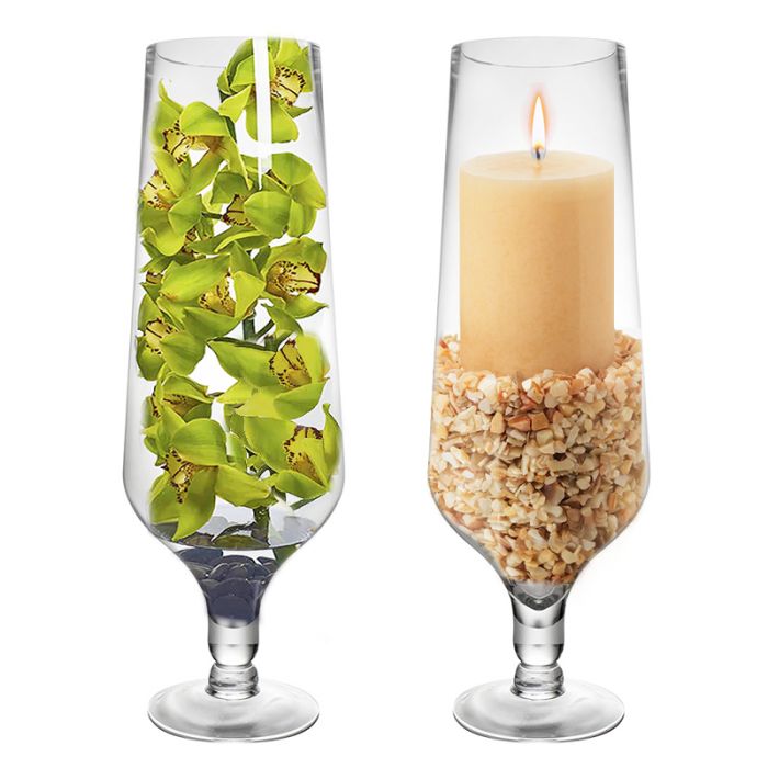 large glass pedestal candle holder with stem