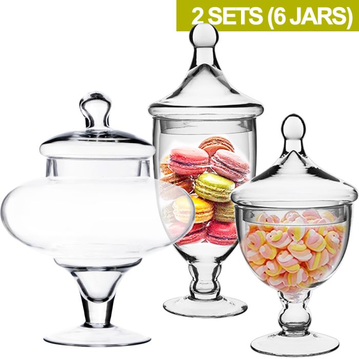 glass apothecary candy buffet jars set of 3