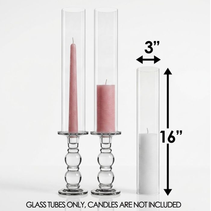 3" x 16" glass hurricane candle holders