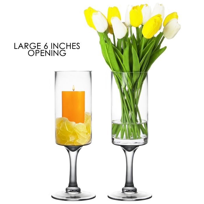 glass pillar 6 inches large opening candle holder