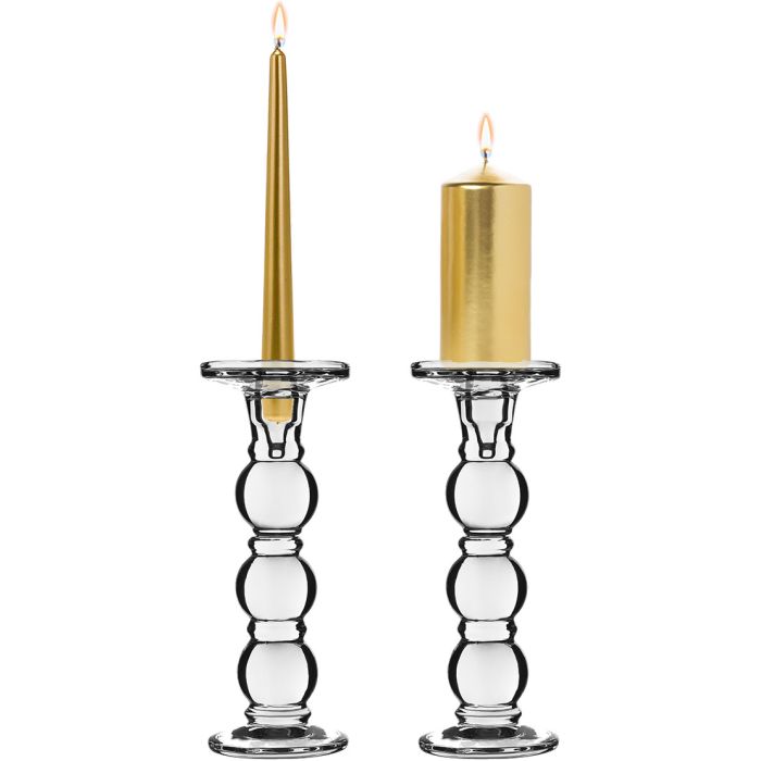 Glass pillar and taper candle holders