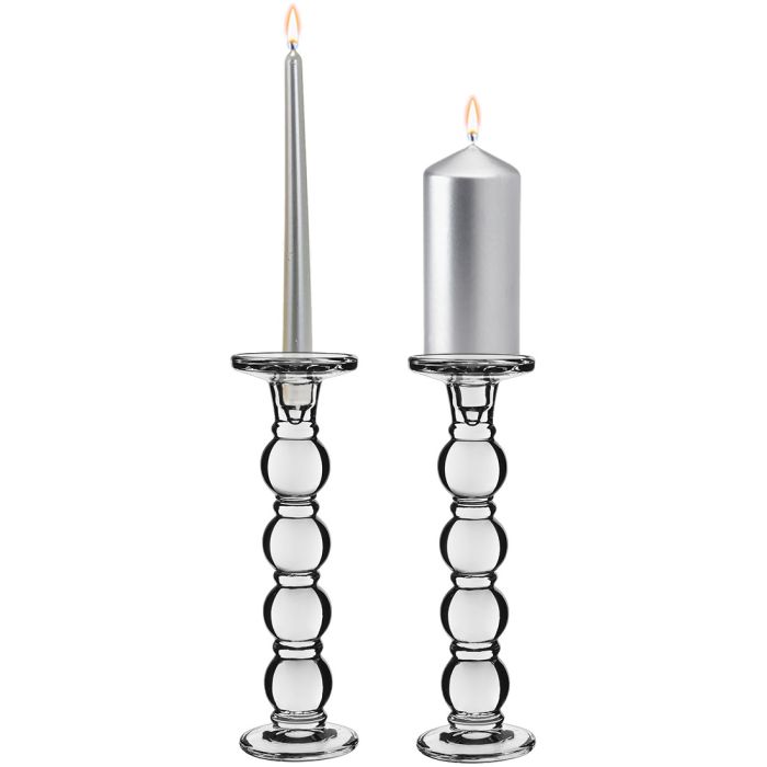 Pillar & Taper Candle Holders. H-11.5" D-3.5" Bubble Glass Candlesticks