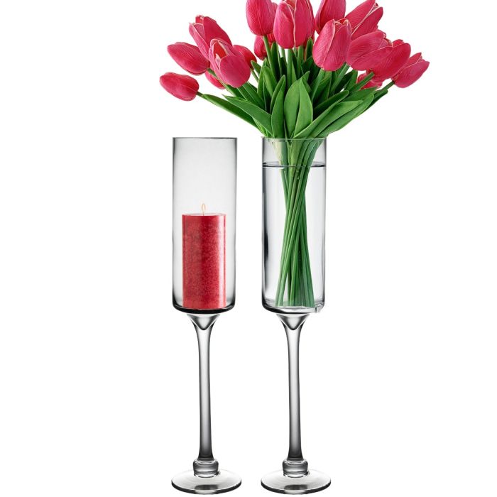 Long Stem Glass Candle Holder H-16 Open-3.5