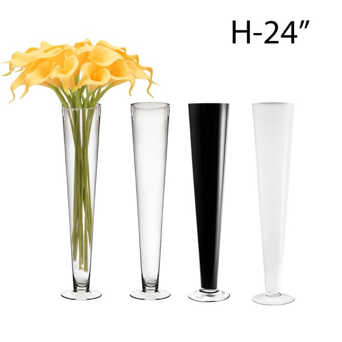 6 pcs Glass 24" Trumpet Vase in Black, Clear or White