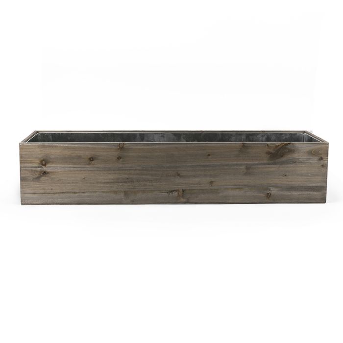 Wood Long Rectangular Planter Box w/ Zinc Liner Natural H-6", Opening 36" x 6"