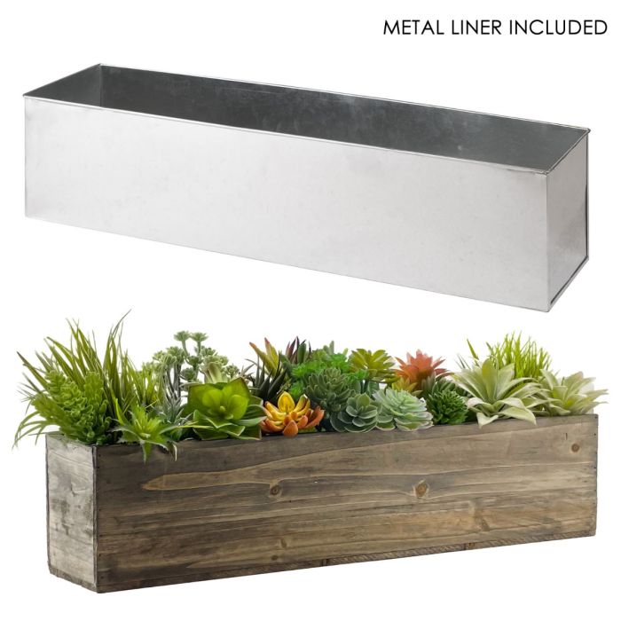 long table wood planter window box zinc liner
