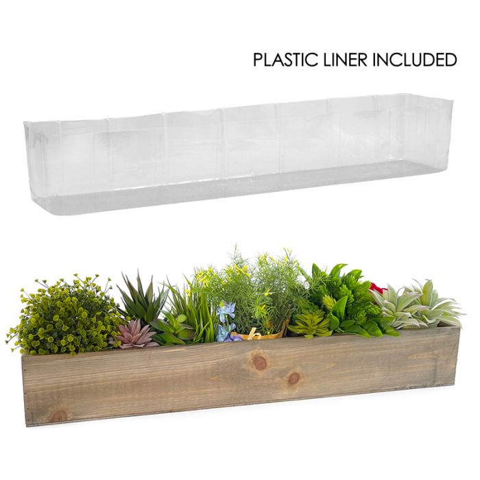 Wood Rectangle Unfinished Planter Box w/ Plastic Liner H-4" Open-28" x 5"