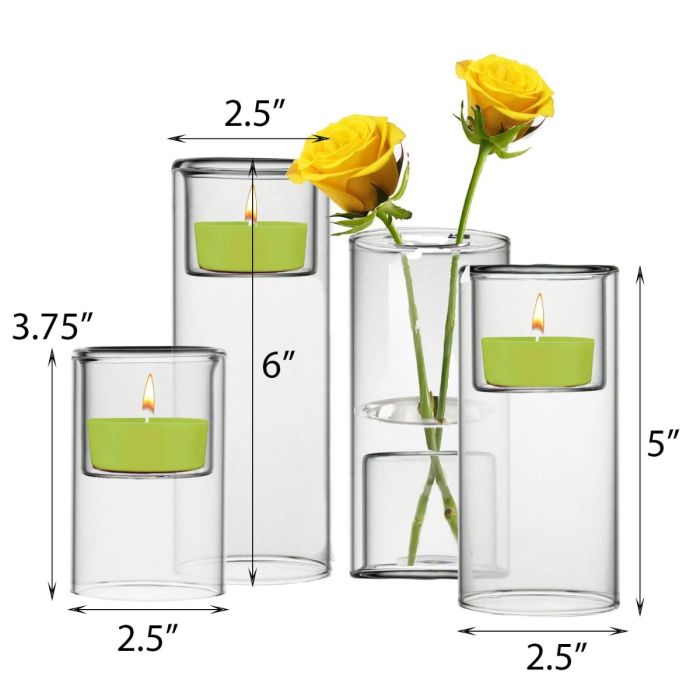 Glass Bud Vase Floating Tealight Candle Holder H-3.75", 5", 6", D-2.5" (Multiple Packing)