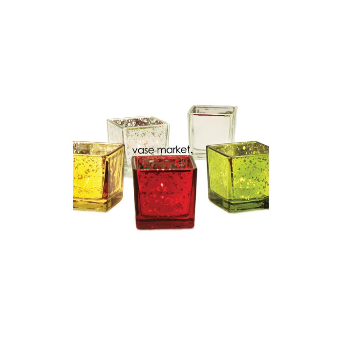 Square Votive Candle Holder H-2.25" Open-2.5"x2.5", 2 Colors (Pack of 12)